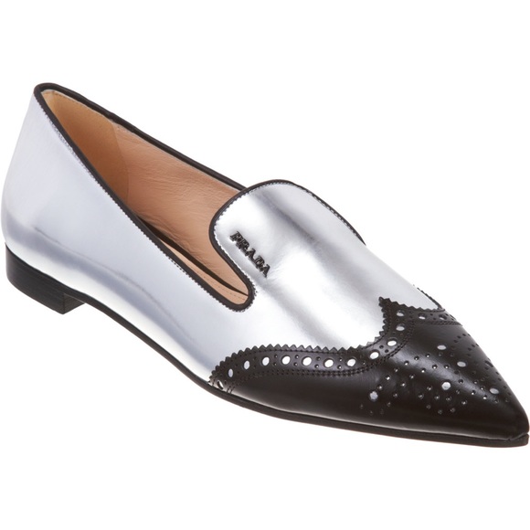 Prada Shoes - Prada metallic pointed toe brogue loafer